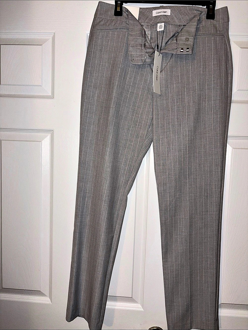 Calvin Klein Modern Essential Pant Striped Trousers in Gray Size 8 NWT